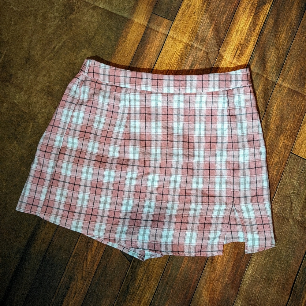 Pink Plaid Tartan High Rise Skort